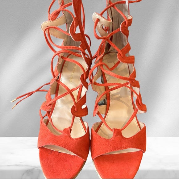 SaksFifth Avenue Red Suede espadrille Wedges NWT size8 - Picture 2 of 7